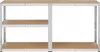 A metal shelving unit with wooden shelves, shown against a white background. Produktbild-Vorschau