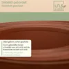 A close-up of a rolled-up brown garden edging product with text overlays describing its features. Produktbild-Vorschau