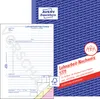A product shot showing two Avery Zweckform Lohnarbeit-Nachweis forms, one open and one closed, with a blue patterned background. The closed form is on the right and the open form is on the left. The open form has a watermark overlay. Produktbild-Vorschau