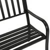 A close-up view of a black metal garden bench. Produktbild-Vorschau