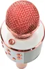 A close-up, top-down view of a pink and rose gold karaoke microphone against a white background. Podgląd zdjęcia produktu