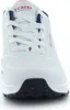 A close-up, front-facing view of a white Skechers sneaker. Voir les images du produit