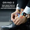 A man tying his shoe, with social media icons floating around his wrist where a smartwatch is worn. Produktbild-Vorschau