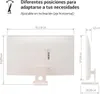 Diagram showing the dimensions of a white monitor stand and screen. Produktbild-Vorschau