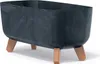 A dark gray planter with a marbled pattern sits on four light brown legs against a white background. Náhled obrázku produktu
