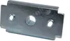 A metal bracket with two holes and a larger central hole, isolated on a white background. Produktbild-Vorschau