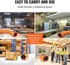 A collage of images showing industrial fans in different settings: a factory, a garage, a warehouse, and a construction site. Text overlays highlight features and benefits. Produktbild-Vorschau