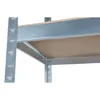 Close-up view of a metal shelving unit with a wooden shelf. Podgląd zdjęcia produktu
