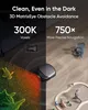 A split image showing a robot vacuum cleaner on a wooden floor, with one side depicting its cleaning capabilities in the dark and the other side showing its navigation and obstacle avoidance features. Náhled obrázku produktu