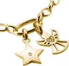 A close-up shot of a gold charm bracelet with star and angel charms. Produktbild-Vorschau