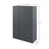 A 3-door wardrobe with two drawers at the bottom, shown in a neutral setting with dimension lines indicating its size. Podgląd zdjęcia produktu
