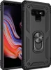 A black phone case with a ring holder is shown diagonally against a black background. Produktbild-Vorschau