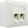 A white network data socket with two ports and a label holder. Produktbild-Vorschau