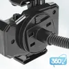 Close-up of a black car phone mount attachment with a flexible gooseneck hose extending from it. A blue speech bubble with '360°' is in the bottom right corner. Voir les images du produit