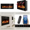 A collage of images showing an electric fireplace, its features, and controls. Náhled obrázku produktu