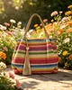 Damen Schultertasche mit Reißverschluss, gestreift, Shopper Produktbild-Vorschau 3