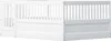 A white wooden crib with a door and railing. Produktbild-Vorschau