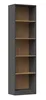 A tall, narrow bookshelf with gray outer panels and wood-grain textured shelves.