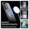 Collage of images showing a phone case with magnetic charging and wallet features. Produktbild-Vorschau