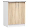 A white and wood cabinet with silver handles against a white background. Anteprima dell’immagine prodotto