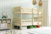 A child's bedroom with a wooden bunk bed, storage unit, and toys. Produktbild-Vorschau