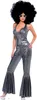 A woman wearing a silver disco costume and a large afro wig. Produktbild-Vorschau