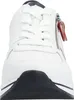 A front view of a white sneaker with white laces and a navy sole. Produktbild-Vorschau