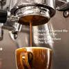 Espresso pouring from a coffee machine into a cup, with promotional text on the side. Produktbild-Vorschau