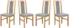 Four wooden dining chairs with gray upholstered seats and backs are arranged in a row against a white background. Voir les images du produit