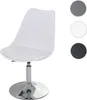 A white swivel chair with a chrome base is shown against a white background. Three color swatches (gray, white, and black) are displayed to the right of the chair. Anteprima dell’immagine prodotto