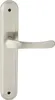 A silver door handle with a long plate is shown against a white background. Produktbild-Vorschau