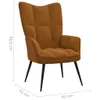 A brown velvet armchair with black legs, shown from the front-left with dimensions indicated. Podgląd zdjęcia produktu