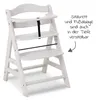 A white wooden high chair is shown against a white background, with text and an arrow pointing to the chair. Podgląd zdjęcia produktu