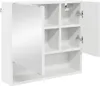 A white wall-mounted cabinet with mirrored doors and open shelves. Náhľad obrázku produktu