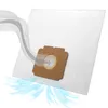 A white vacuum cleaner bag with a brown cardboard attachment, showing airflow graphics. Produktbild-Vorschau