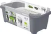 A gray plastic planter box with packaging showing different configurations and plants. Náhľad obrázku produktu