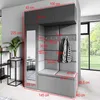 A modern entryway furniture set with a mirror, bench, and storage cabinets, featuring upholstered panels and overhead cabinets. Produktbild-Vorschau