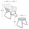 A chair and a small table with dimensions indicated by measurement lines and text. Produktbild-Vorschau
