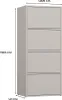 A tall, narrow cabinet with four doors, showing its dimensions. Voir les images du produit