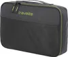A dark gray packing cube with a mesh front pocket and neon green trim and zipper pulls, with the brand name 'travelite' in neon green text. Anteprima dell’immagine prodotto