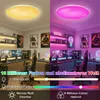 A split image showing a room with a ceiling light and desk setup, with different lighting effects. Produktbild-Vorschau