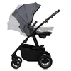 A side view of a gray and black baby stroller against a white background. Produktbild-Vorschau