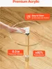 A hand cleaning a clear acrylic tabletop with a white cloth, with text overlays highlighting product features. Podgląd zdjęcia produktu