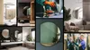 A collage of bathroom and living room scenes featuring mirrors, along with a close-up of hands working with glass. Produktbild-Vorschau