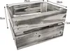 A wooden crate with dimensions indicated by text overlays. Produktbild-Vorschau