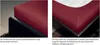 Close-up views of a burgundy fitted sheet on a bed, highlighting its fit and construction. Voir les images du produit