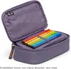 An open purple pencil case with colorful pens inside. Produktbild-Vorschau