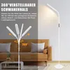 A split image showing a floor lamp in a living room setting on the right, and a diagram illustrating the lamp's adjustable neck on the left. Náhľad obrázku produktu