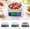 A digital kitchen scale shown with raw meat on top, and then demonstrating how to use it for tare function. Produktbild-Vorschau