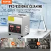 An ultrasonic cleaner is shown in a laboratory setting, with 'before' and 'after' comparisons of cleaned items. Voir les images du produit